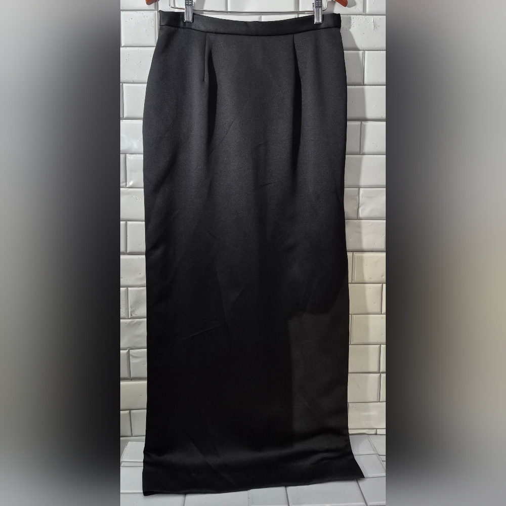 Vie By Victoria Royal Made In Usa Vintage Black Satin Like Straight Skirt Maxi L